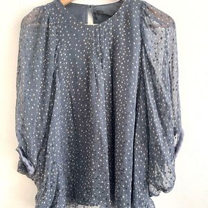 Anthropologie Sita Murt Blue Clip Dot Tan Stars Silk Sheer Batwing Dressy Blouse